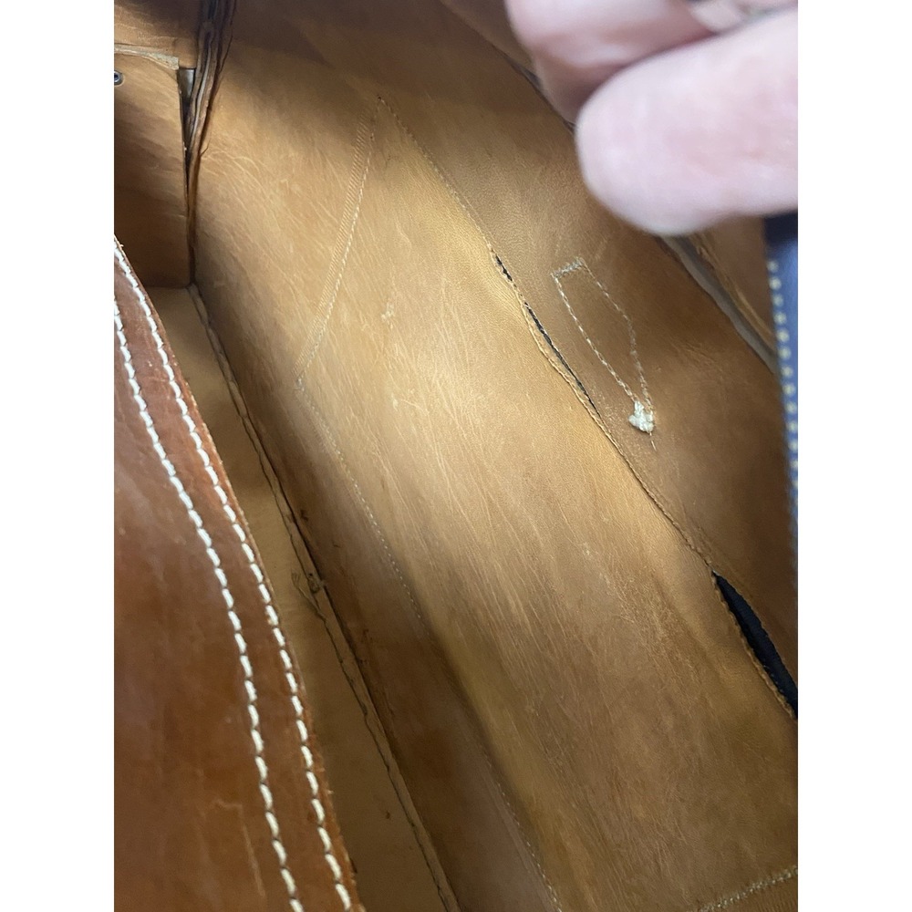 Vintage 70's Tan Leather Duffel Bag Weekend Travel Carry On Luggage Brown Pocket - Picture 11 of 14